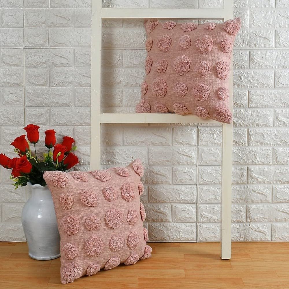 Pink Polka Dot Cushion Cover | 40x40cm | Tufted Organic Cotton | Handmade-0