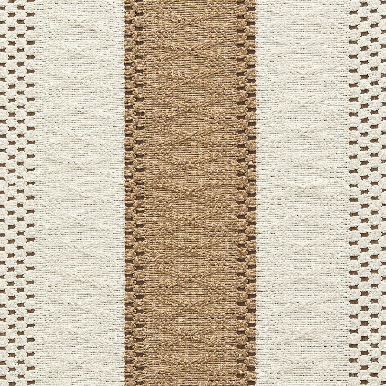 Handgewebter Tischläufer aus Baumwolle - Boho Bicolor, Creme & Braun, 30×183 cm