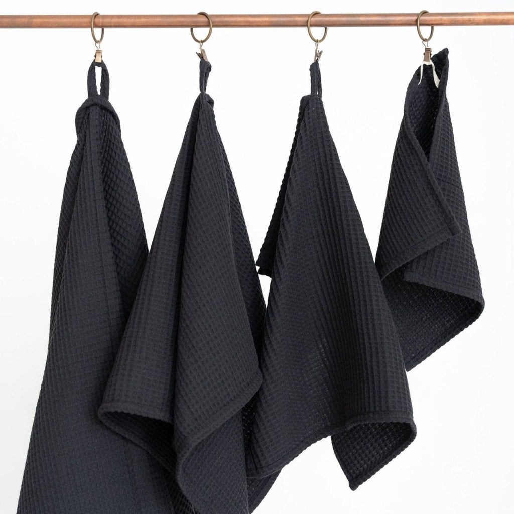 Organic Waffle Cotton Towel - Black